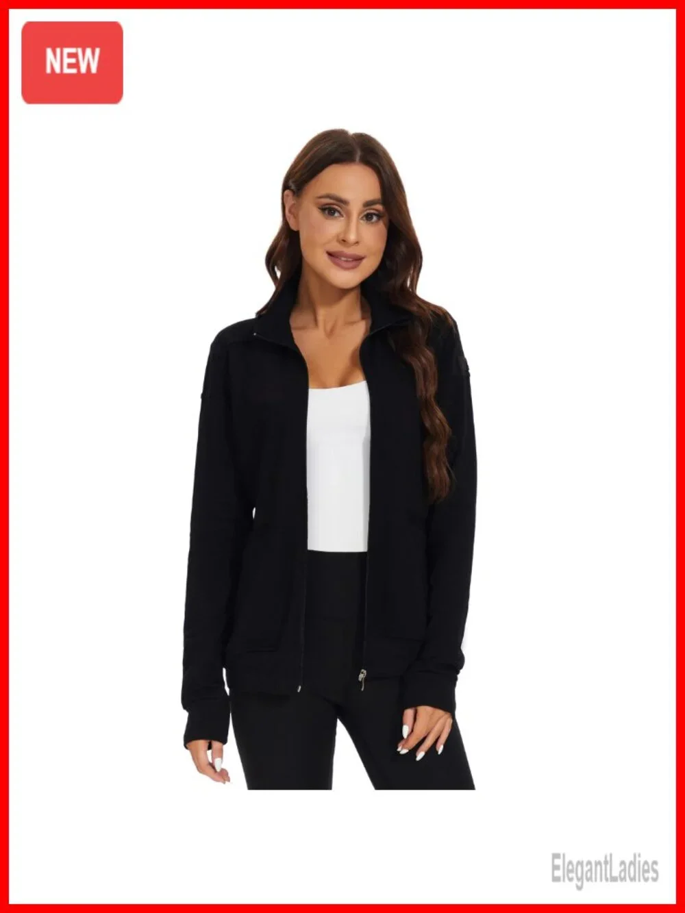 Women's Scrub Jacket Zip Front Fitted Warm-up Long Sleeve Stretch